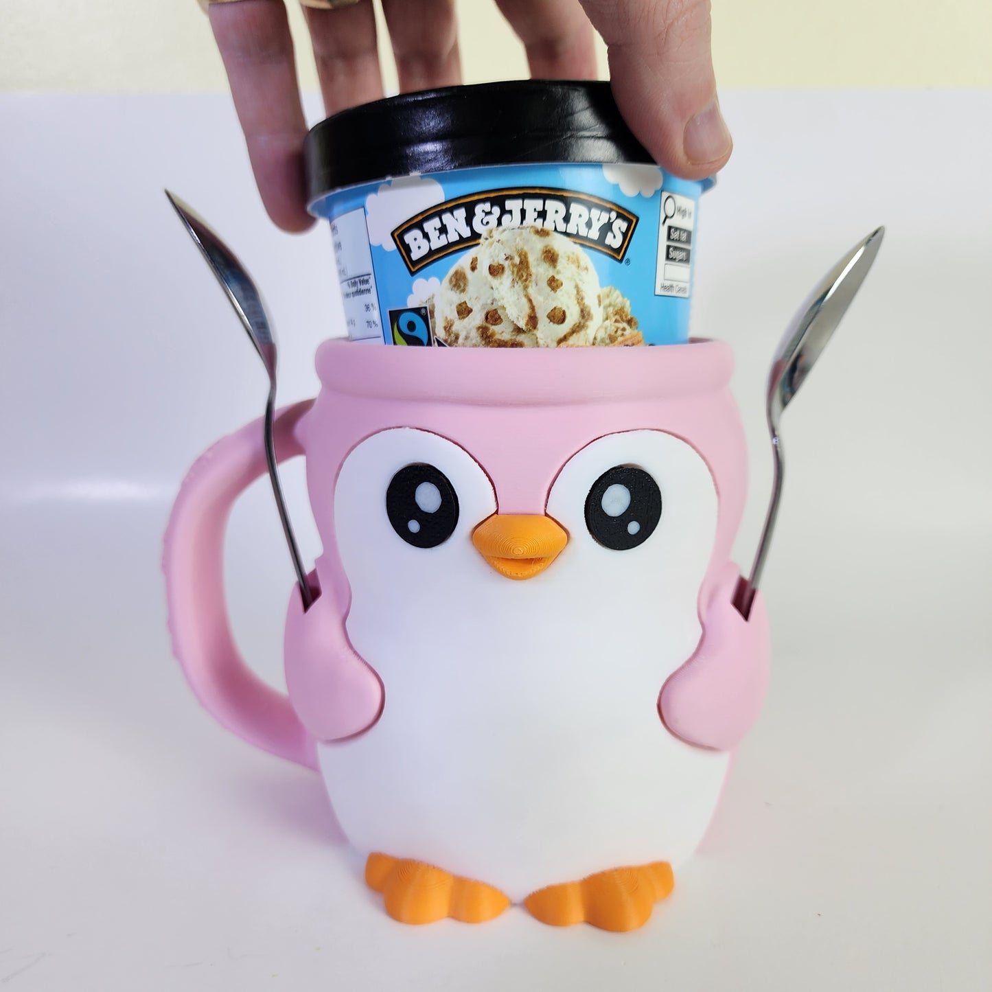 Ice Cream Pint Holder - Pebbles the Penguin - Pink/White