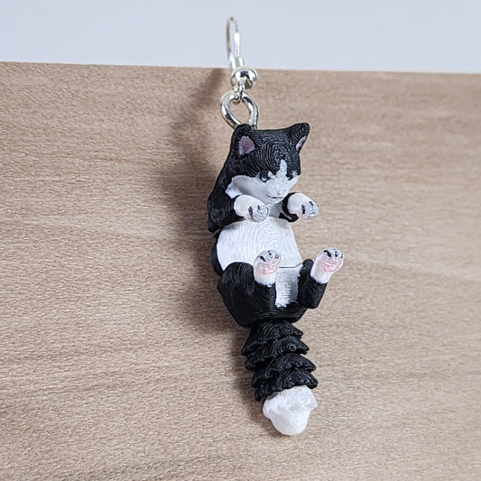 Kitty Earring! Black/White Tuxedo - Adorable Cute Kitty Kitten Articulated Earring