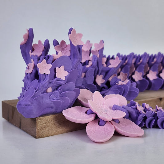 Articulated 18 Inch Cherry Blossom Dragon - Purple/Pink