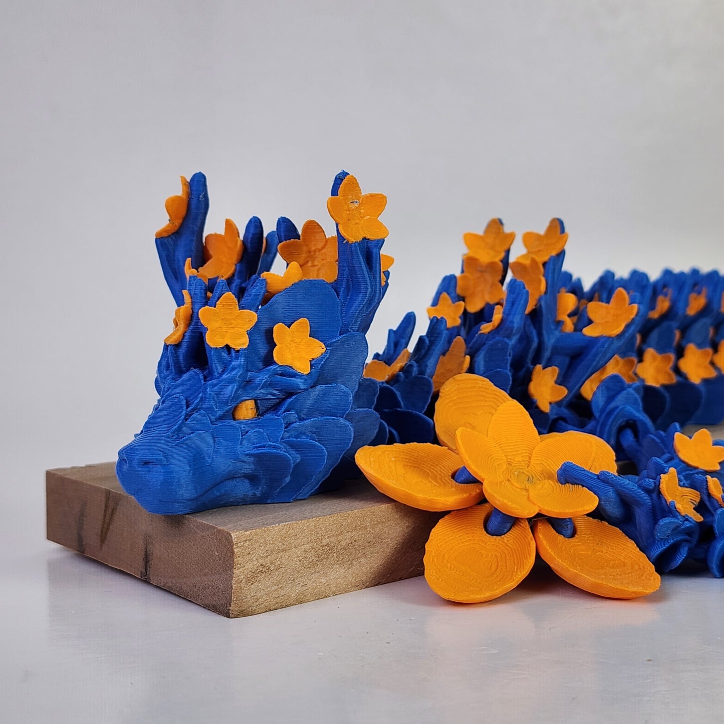 Articulated 18 Inch Cherry Blossom Dragon - Blue/Orange