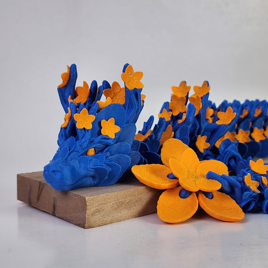 Articulated 18 Inch Cherry Blossom Dragon - Blue/Orange
