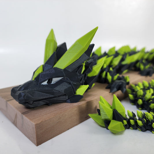 Articulated Crystal Dragon - Steel Wool / Lime Green