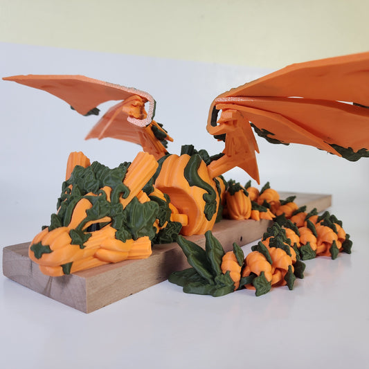 Articulated 19 Inch Winged Pumpkin Wyvern - Matte Orange / Matte Green