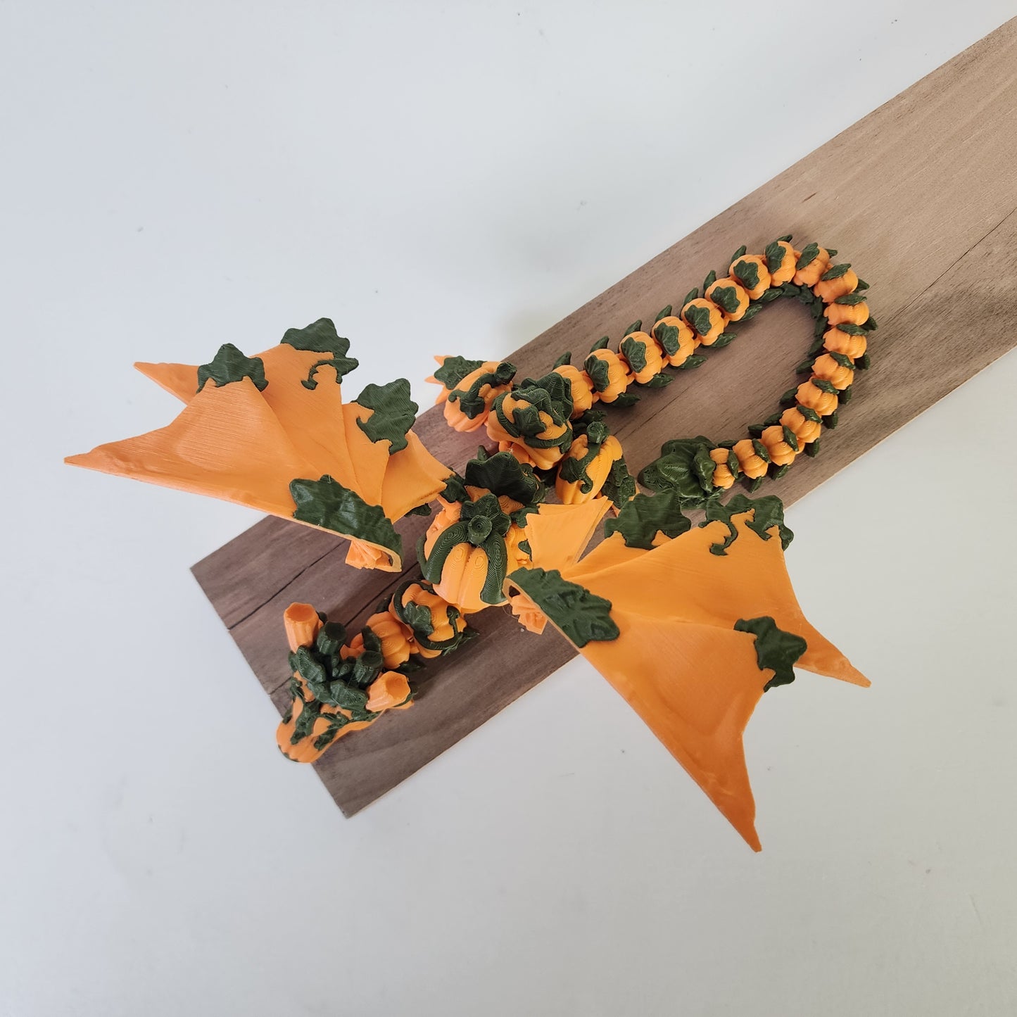 Articulated 12 Inch Winged Pumpkin Wyvern - Matte Orange / Matte Green