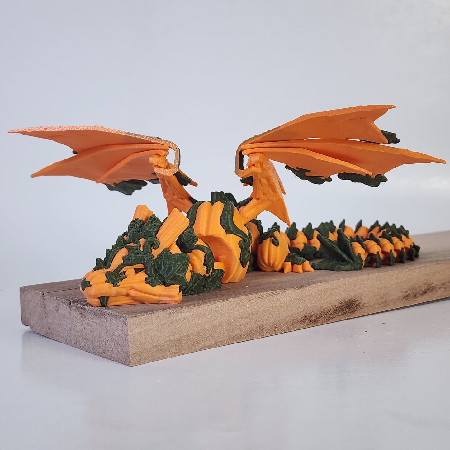 Articulated 12 Inch Winged Pumpkin Wyvern - Matte Orange / Matte Green