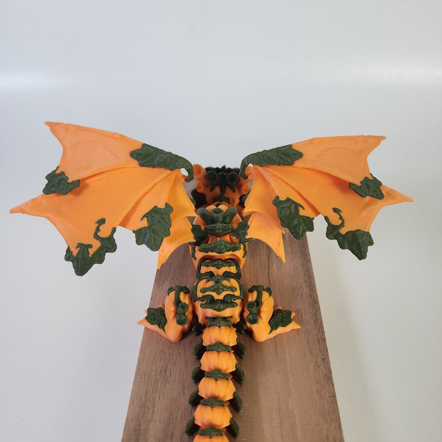 Articulated 12 Inch Winged Pumpkin Wyvern - Matte Orange / Matte Green