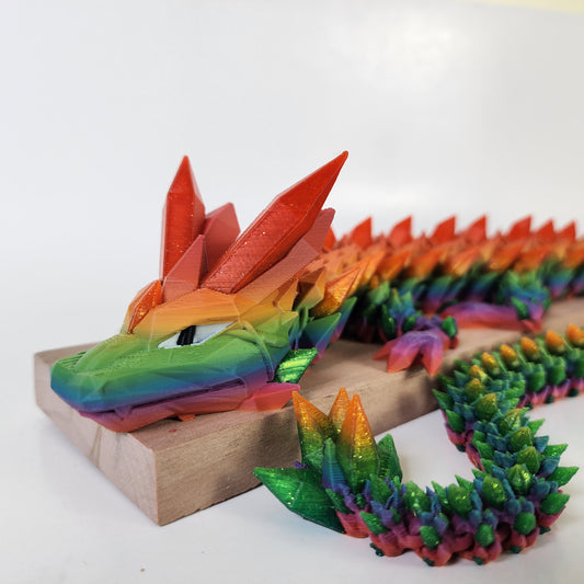 Articulated 24" Crystal Dragon - Rainbow Blaze / Chromatic Glitter Rainbow - Orange Tip