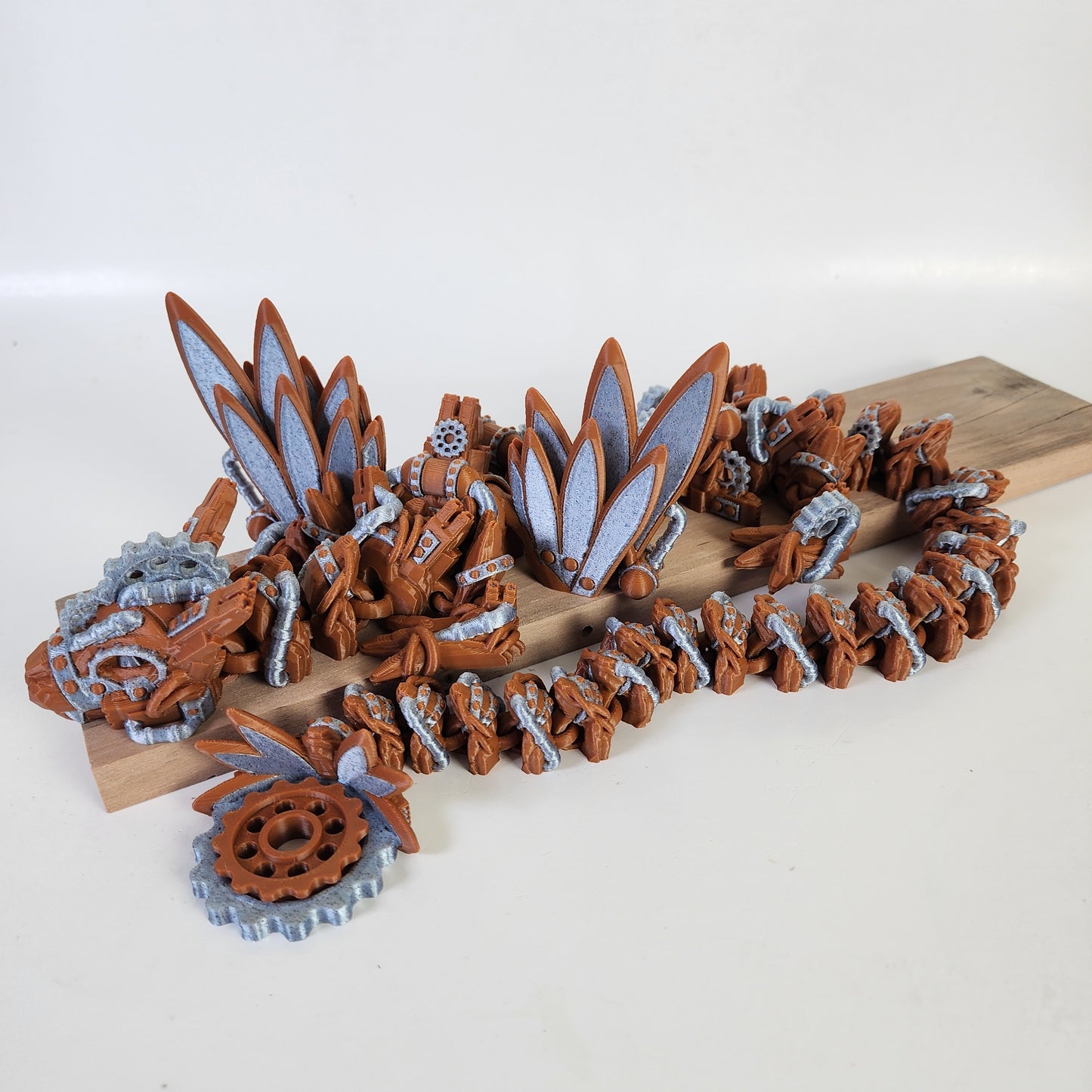 Articulated 24.5" Winged Steampunk Dragon - Brown / Shiny Marble