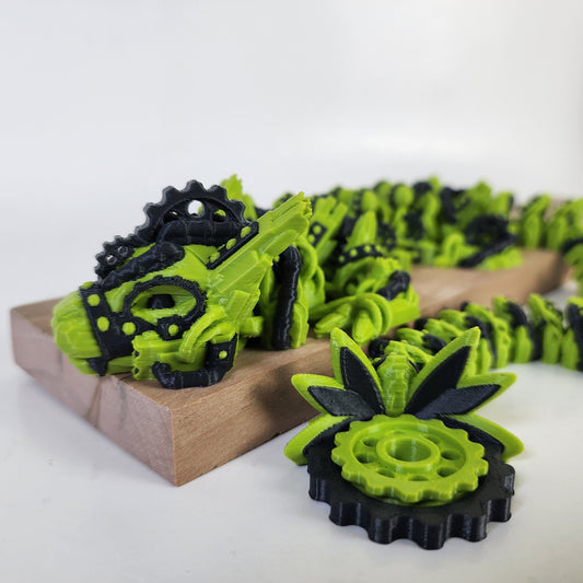Articulated 20.5" Steampunk Dragon - Lime Green / Steel Wool