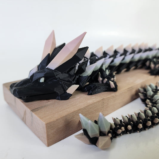 Articulated 20" Crystal Dragon - Black / Pastel Rainbow