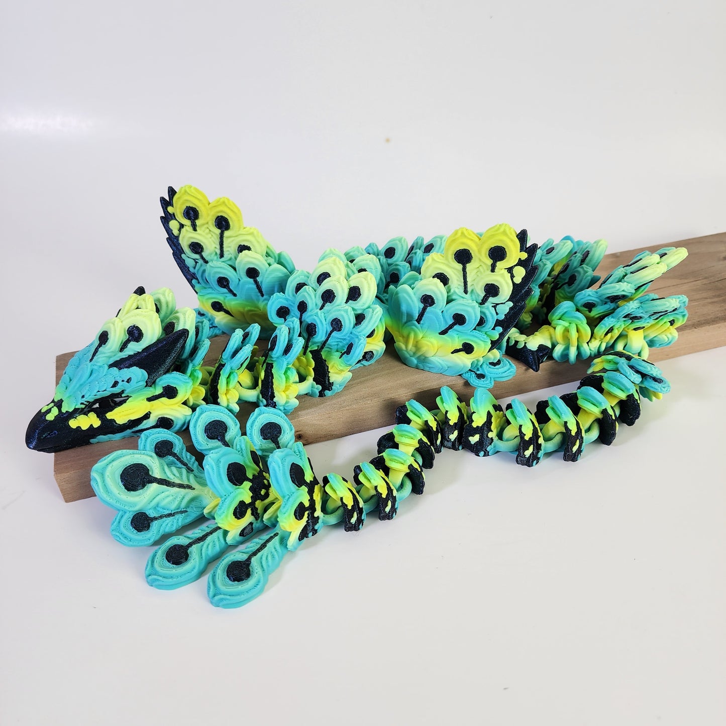 Articulated 22 Inch Winged Peacock Dragon - Burnt Titanium / Meadow Mirage
