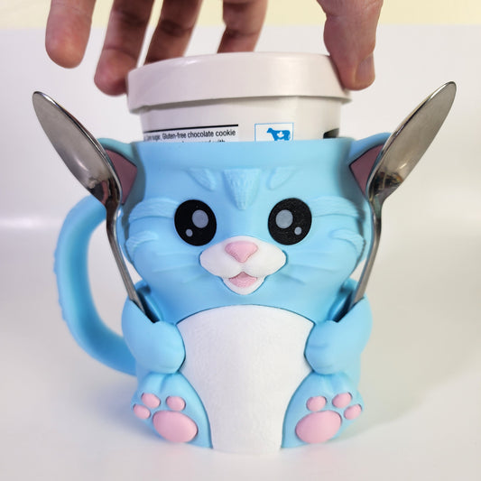 Ice Cream Pint Holder - Cuddles the Cat - Blue/Pink