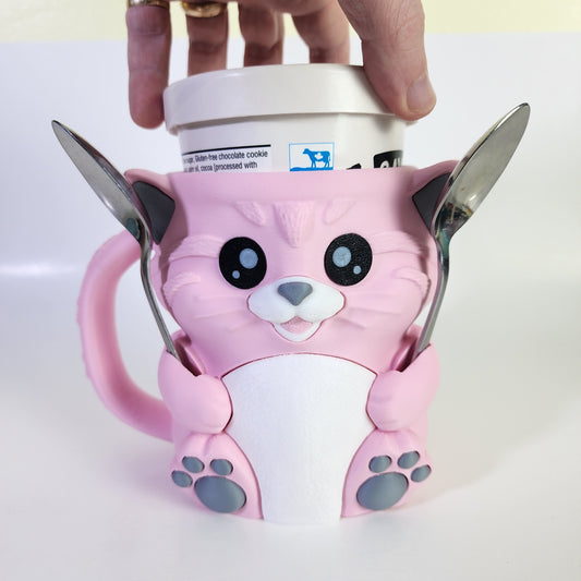 Ice Cream Pint Holder - Cuddles the Cat - Pink/Grey