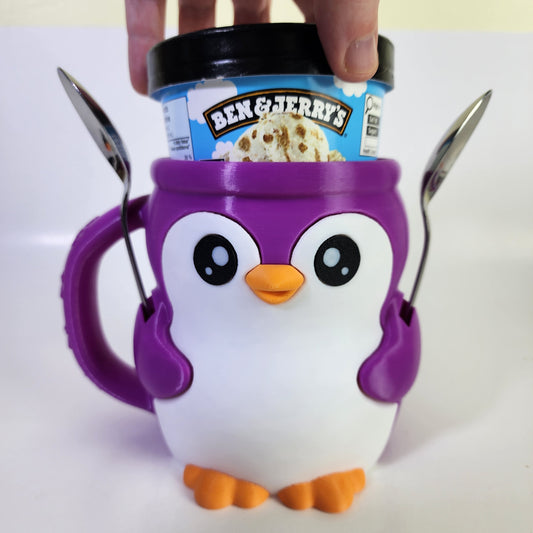 Ice Cream Pint Holder - Pebbles the Penguin - Purple/White